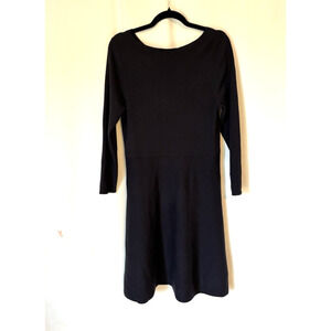Ann Taylor Dress Large Wool Nylon Ribbed Stretch Knee Fit & Flare Long Sleeve
